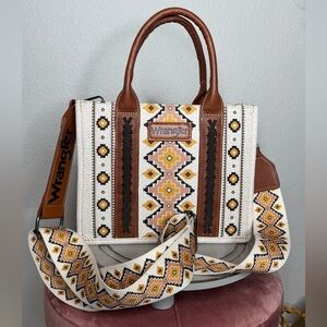 Wrangler Aztec Embroidered Canvas Tote‎ Satchel Bag Western Boho Crossbody Bag